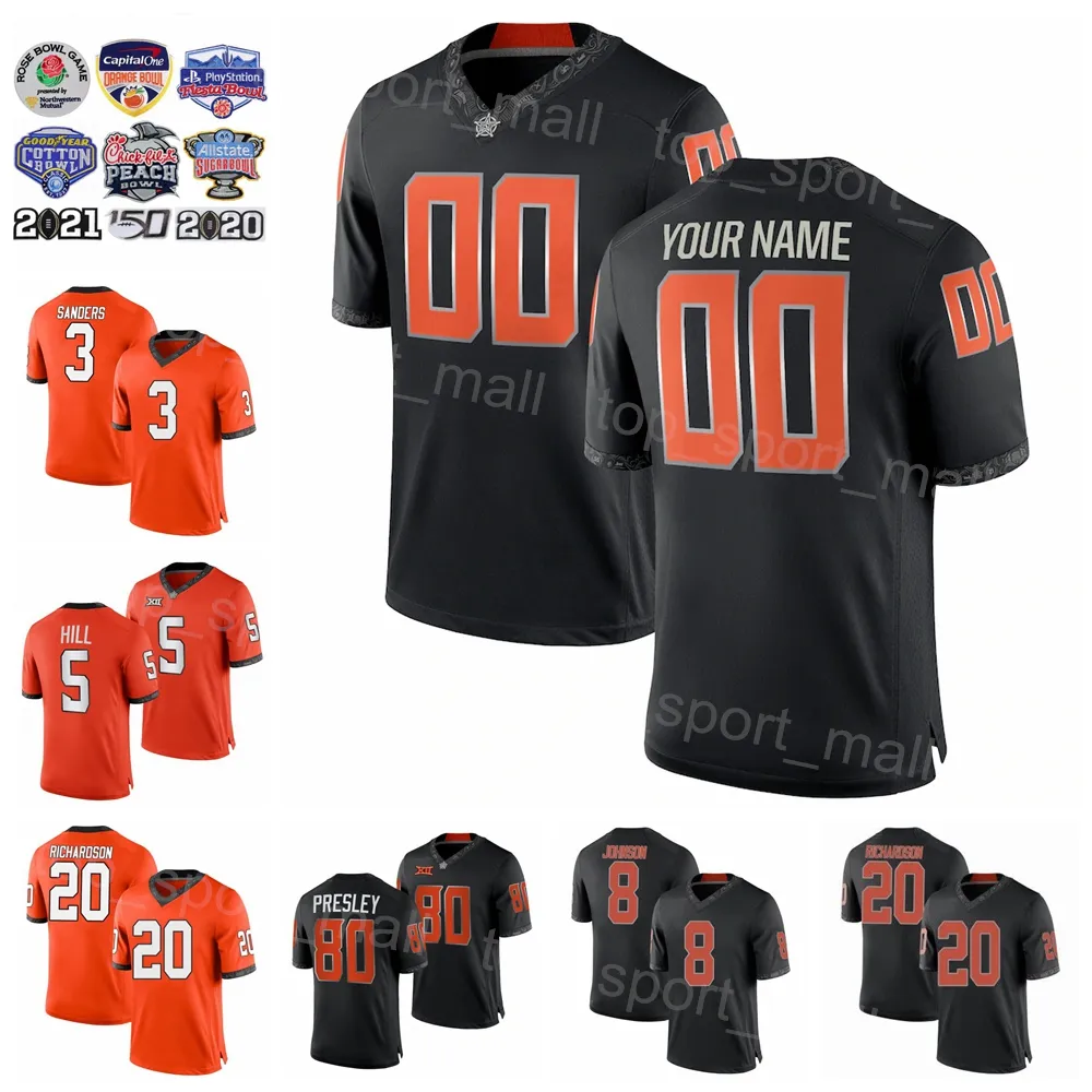 NCAA College Football Oklahoma State Cowboys Jersey 3 Spencer Sanders 20 Dominic Richardson 8 Braydon Johnson 80 Brennan Presley 9 Bryson Green 0 Mason Cobb Uniform