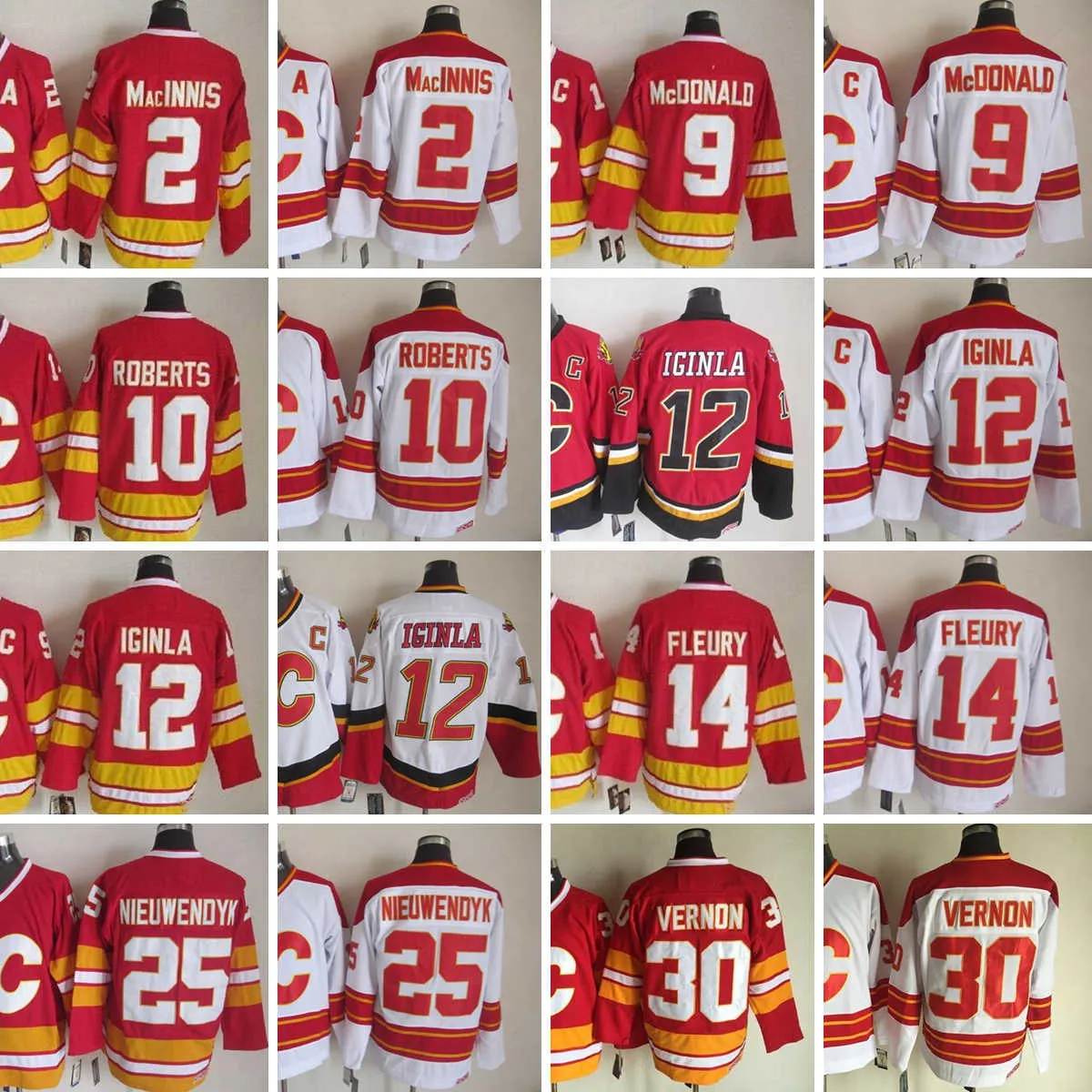 1972-1999 Filme Retro CCM Hockey Jersey Bordado 12 Jarome Iginla 2 Al Macinnis 9 Lanny McDonald 10 Gary Roberts 14 Theoren Fleury 25 Joe Nieuwendyk 30 Mike Vernon