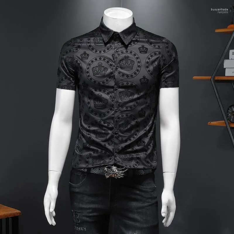 Freizeithemden für Herren, Schwarz, tolle EU-Designer-Marke, Hemd Crown eingetroffen, sehr gute Qualität, kurzärmelig, für Herrenbekleidung 2273