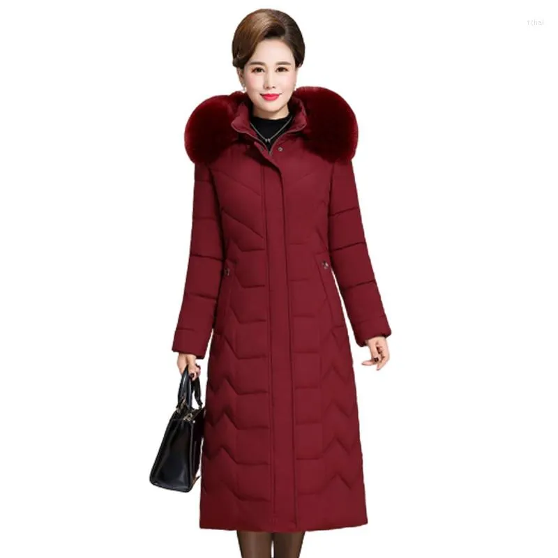 여자 트렌치 코트 겨울 재킷 여자 멋진 긴 파카 후드 페피 칼라 암컷 따뜻한 아래 코트 코트 아웃복 p26