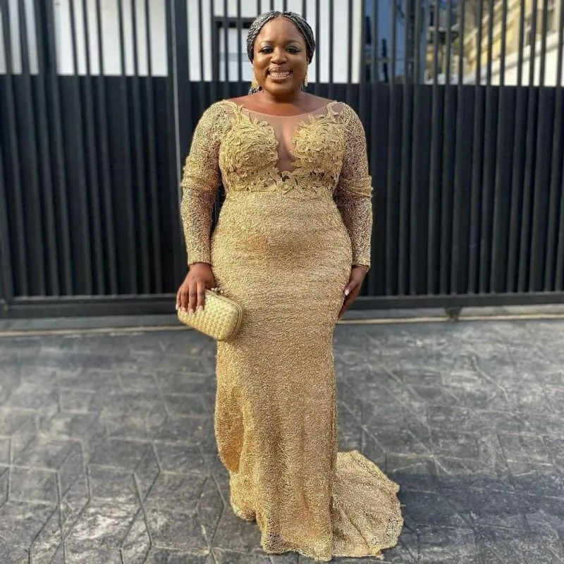 Vintage Gold Gown For Wedding Mother With Jewel Neckline Illusion Long Sleeves Full Lace Appliques And Mermaid Silhouette Perfect For Parties Evening Events Weddings Or Guests In 2023 From Haiyan4419 ...