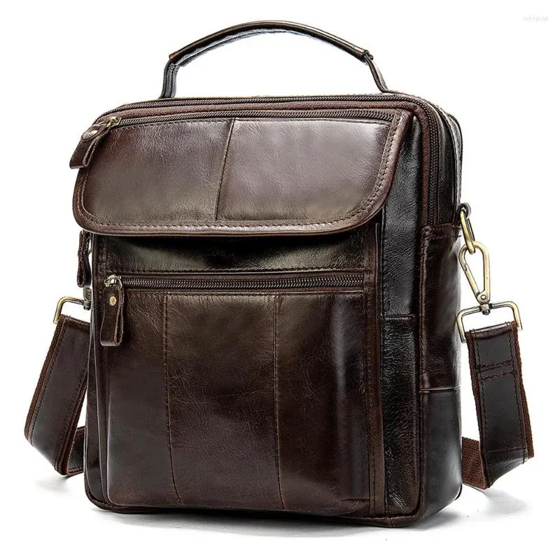 Briefcases Genuine Leather Crossbody Bags For Men Vintage Handbags Small Flap Men's Shoulder Male Casual Office Messenger