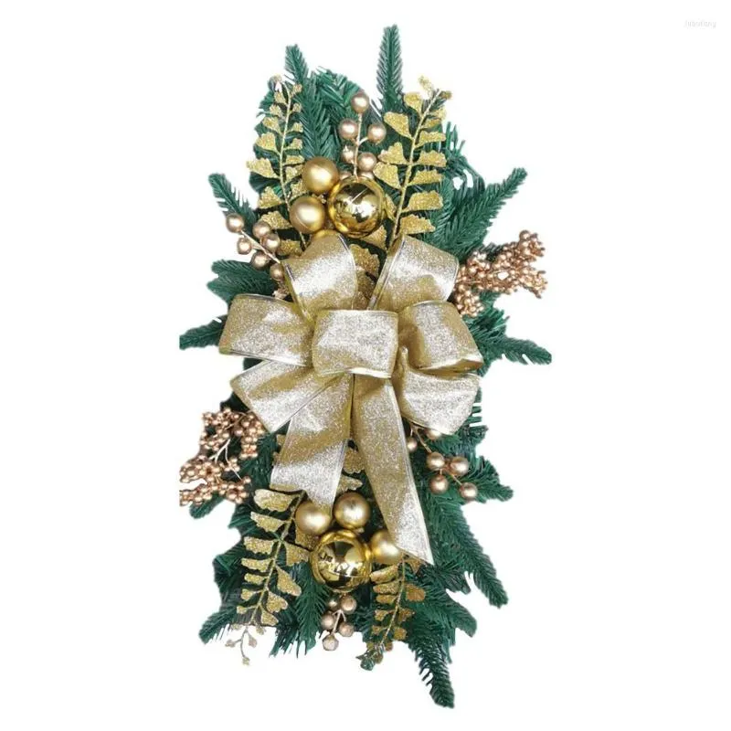 Flores decorativas Garland de Natal com luzes de férias em casa Classics de escada de escada Artificial grinaldas para escadas Portas