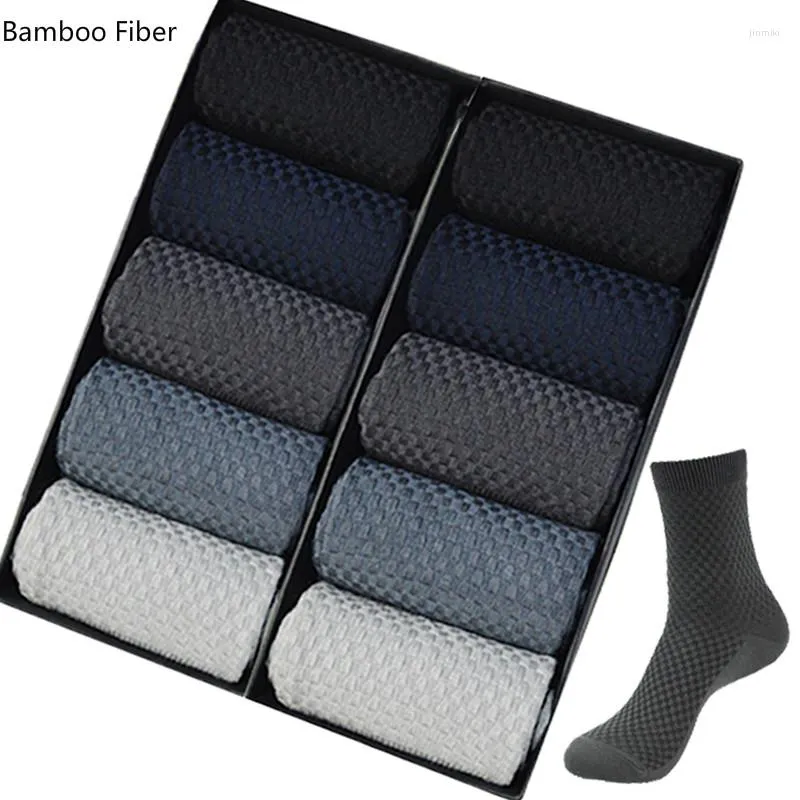 Men's Socks 10 Pairs/Lot Men Bamboo Fiber 2022 Compression Autumn Long Black Business Casual Man Dress Sock Gifts Plus Size 42-45