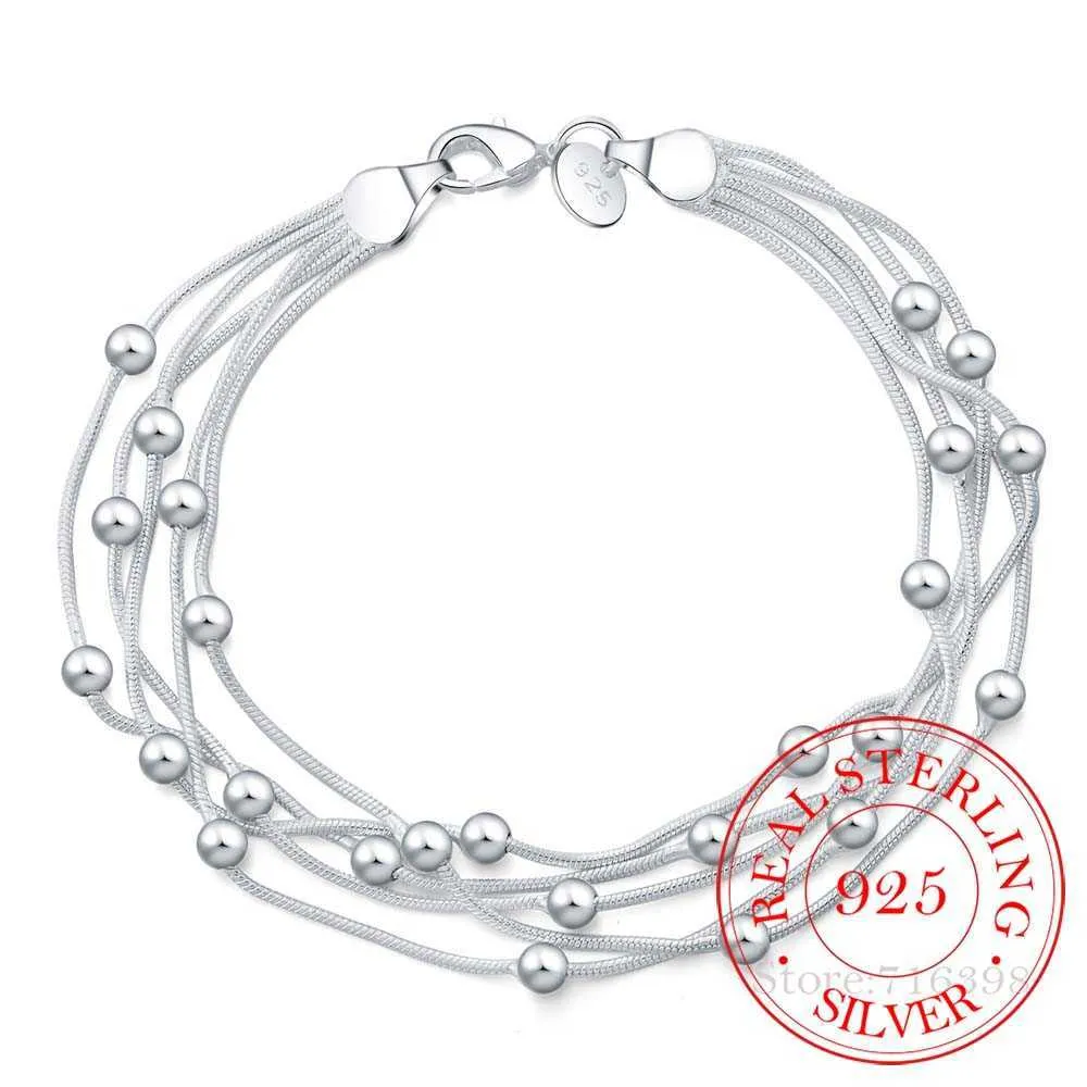 Brins de perles 925 bracelet en argent délicat bijoux en argent sterling 925 cinq lignes perles boule bracelets bracelet pour femme Pulseiras De Prata L221012