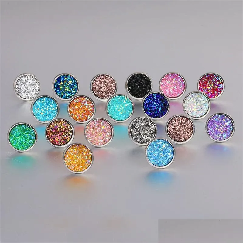 Stud Fashion Imitation Stone Crystal Stud Earring Round Gypsophila Druzy örhängen för kvinnor 16 färger engagemang bröllop smycken present dhy10