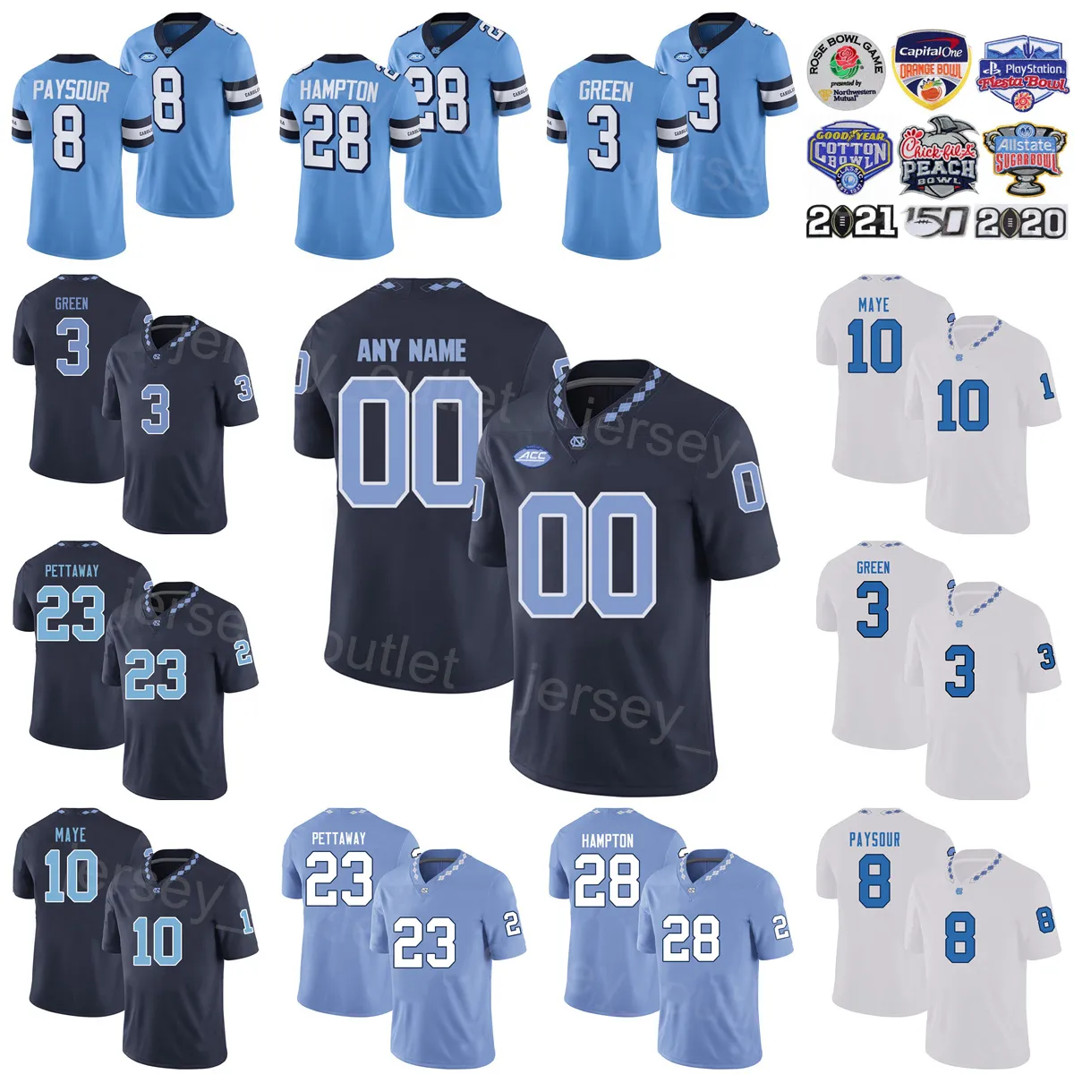 NCAA Football University 5 JJ Jones Jersey College North Carolina Tar Heels 3 Antoine Green 10 Drake Maye 28 Omarion Hampton 23 George Pettaway 8 Paysour Traspirante