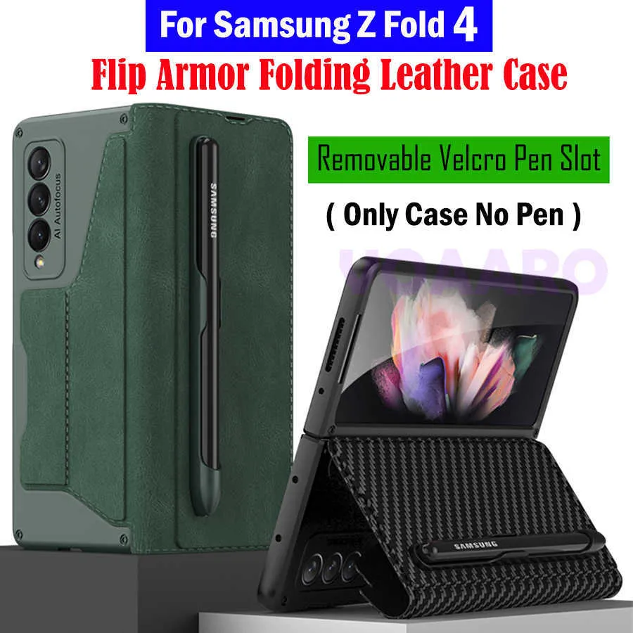 Capas para celular com compartimento para cartão flip carteira de couro para Samsung Galaxy Z Fold 4 5G com suporte para caneta removível Fold4 W221014