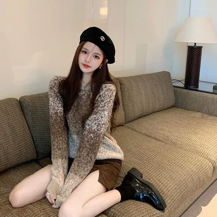 Maglioni da donna Lady Basic Gradient Blu Khaki Manica lunga O Collo Pull Y2k Girl Street Pullover Maglione Autunno Inverno Moda coreana