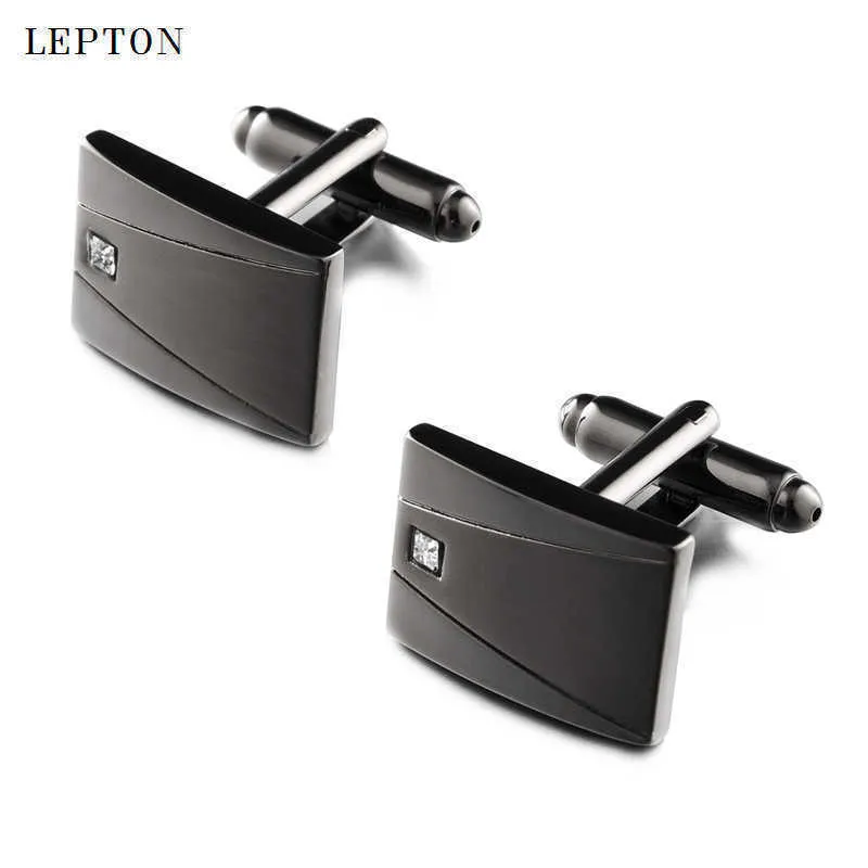 Fermacravatta alla moda Set di gemelli Lepton Classic Business Square Black Brush Chiusura con fermacravatta da uomo