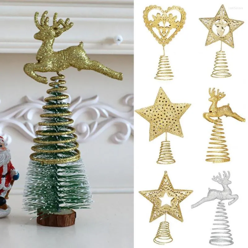 Juldekorationer Stor dekoration Anti-Deform Xmas Ornament Fempunktsstjärna/älg Glittering Tree Top Glitter Star for Party