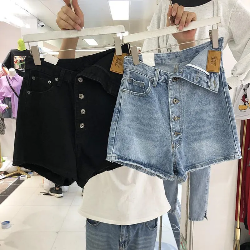 Jean femme Short femme été 2022 Denim quatre boucles à revers Version coréenne taille haute sac hanche court