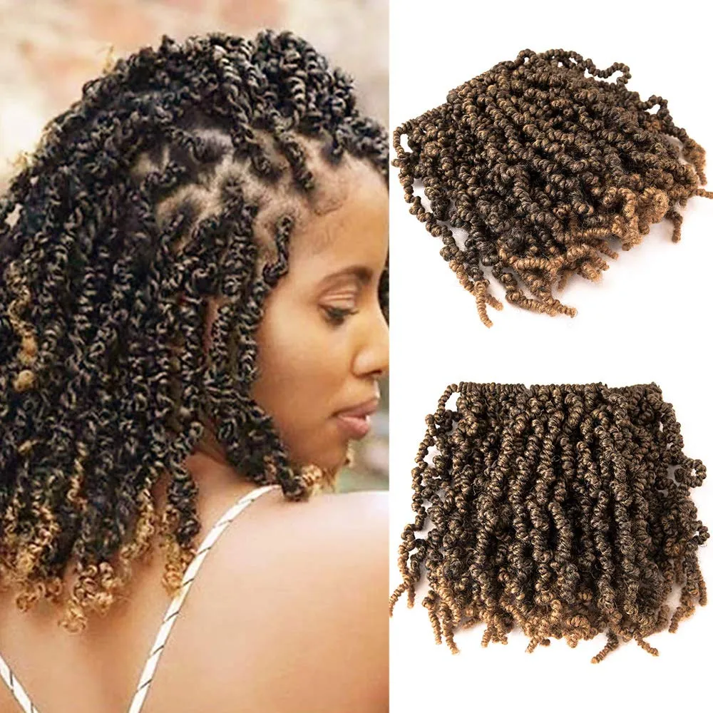 10 tum Pre-twisted Spring Twist Crochet Hair Kort Bomb Spring Twist Hair Virkade flätor 15 trådar/paket för syntetiska flätningshårförlängningar LS28