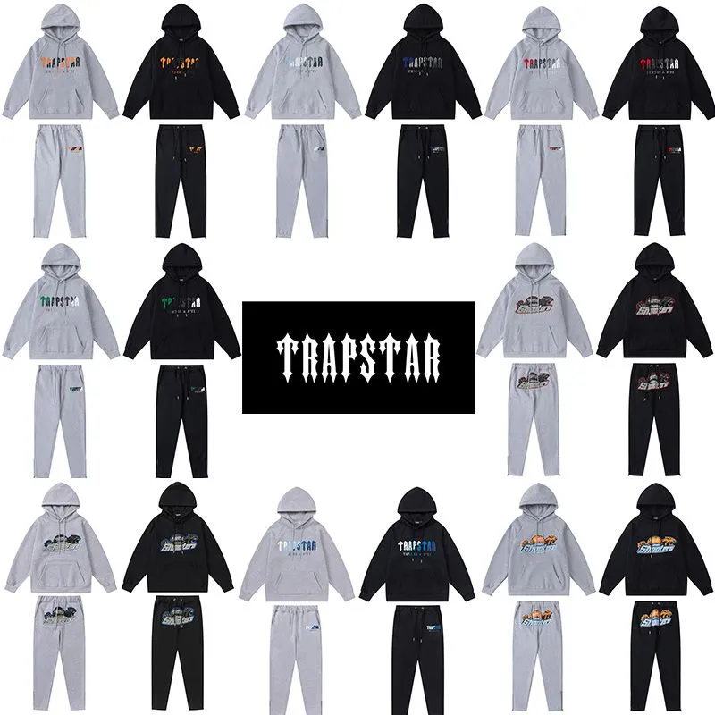 Trapstar Tasarımcı Erkeklerin Trailsuit Kadın İşlemeli Mektup Zipper Kapanış Pantolonlu Kapşonlu Kazak Spor Seti Çiftin Gevşek Sıradan Kazak Boyutu S/M/L/L/XL