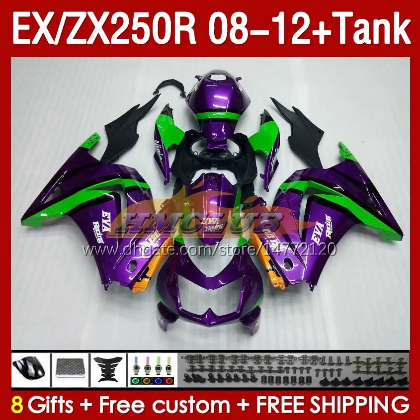 OEM Fairings Tank dla Kawasaki Ninja ZX250R EX ZX 250R ZX250 EX250 R Zielone Purple BLK 08-12 163NO.6 EX250R 08 09 11 12 ZX-250R 2009 2001 2011 2012 Raźnie