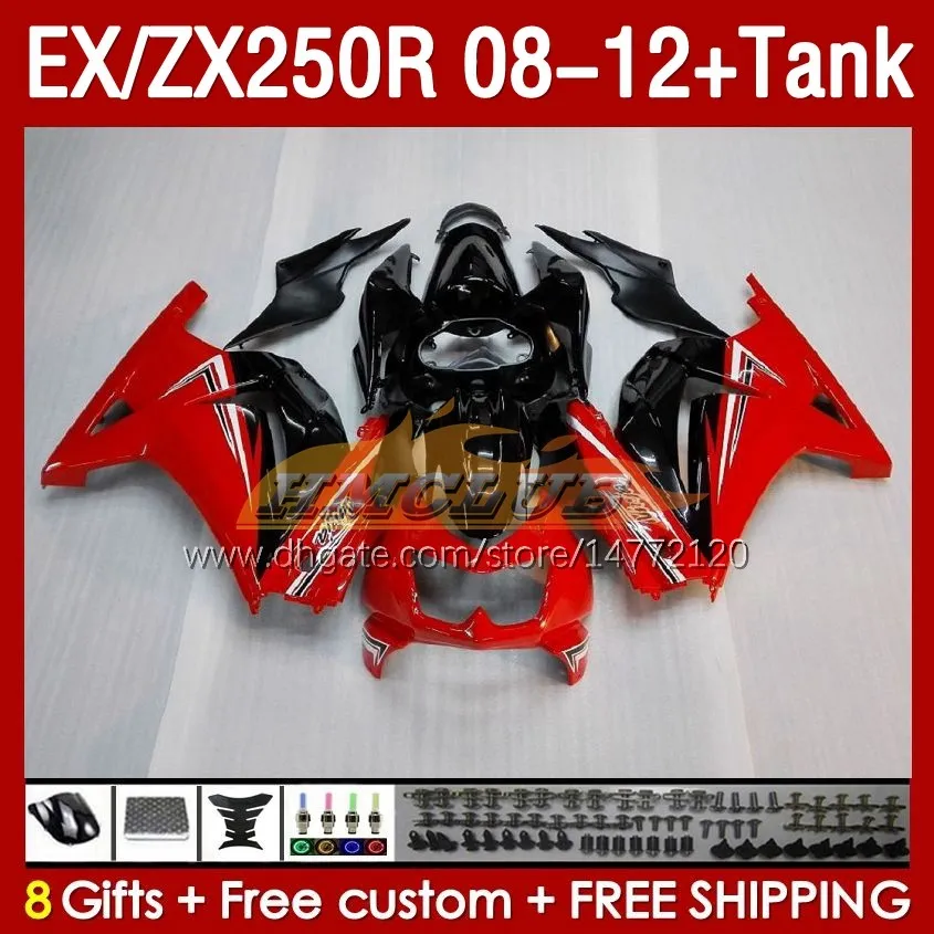 OEM Fairings Tank dla Kawasaki Ninja ZX250R EX ZX 250R ZX250 EX250 R 08-12 163NO.9 EX250R 08 09 10 11 12 ZX-250R 2009 2012 2012 Rzecz wtrysku Red Bloss