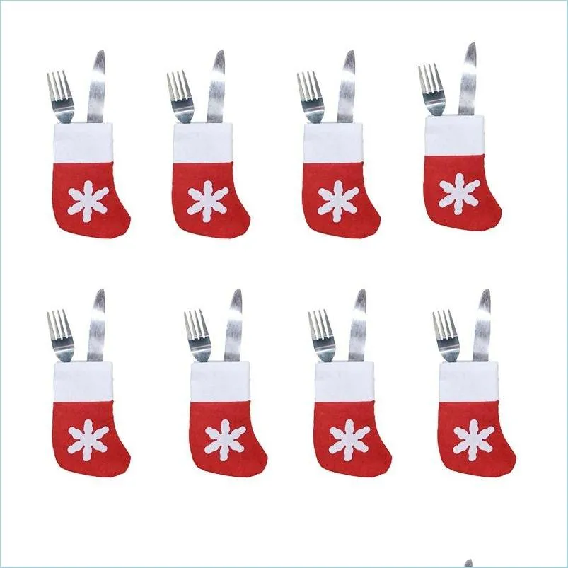 Christmas Decorations Mini Christmas Stocking Snow Design Xmas Cute Home Decorations Socks Gifts Bag Spoons Forks Drop Delivery 2021 Dh64A