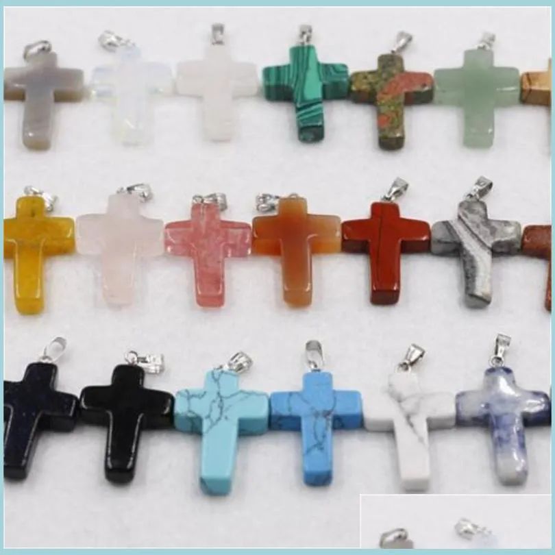 Charms New Fashion Mixed Colors Jewelry Natural Stone Handmade Cross Pendant Charms For Necklace Pendants 292 W2 Drop Delivery 2022 F Dhkoy