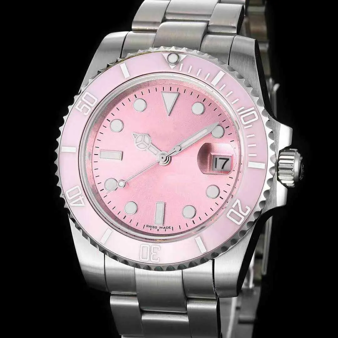 손목 시계 마스터 디자인 자동 기계식 시계 2021 핫 세라믹 핑크 대형 창 달력 접이식 버클 사파이어 유리 스타 사업