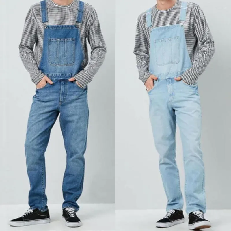 Herenbroek mode heren jeans overalls high street rechte denim jumpsuits hip hop heren vracht slabbib cowboy mannelijke dungarees