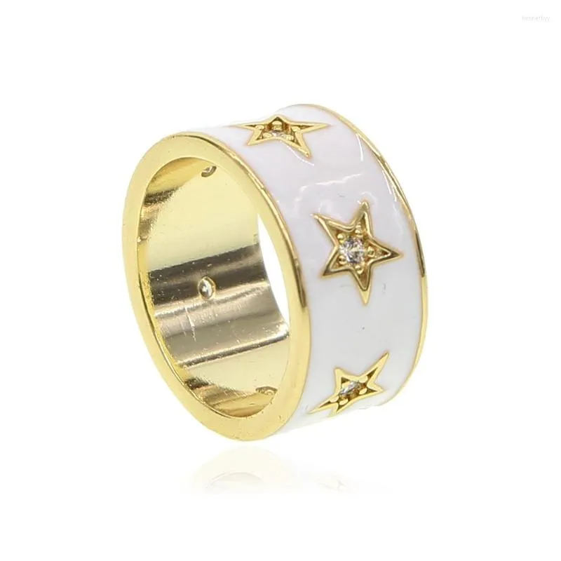 Trouwringen mode wit email CZ verharde gouden kleur vergulde vinger voor dames feestje zegelster geometrische ring sieraden cadeau