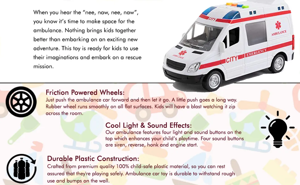 Toy To Enjoy Ambulance Toy Car with Light & Siren Sound Effects 
