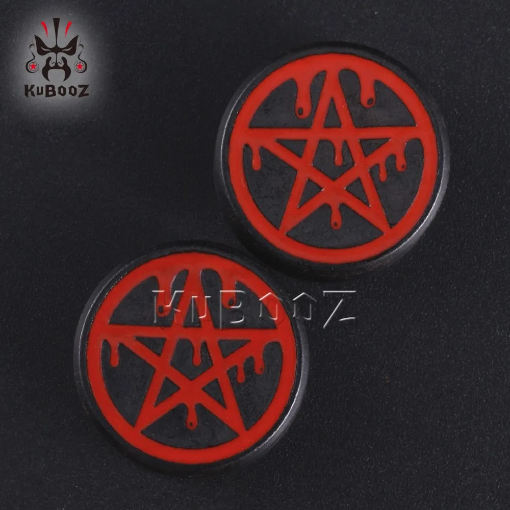 Kubooz Wood Red Pentagram Ear Tunels Wtyczki Wskaźniki Korpus Kreping Jewelry Expanders Hurtowe 