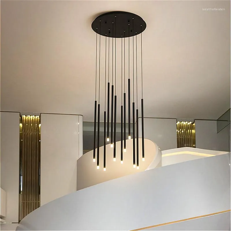 Lampade a sospensione Modern Black Art Staircase Chandelier Nordic Duplex Apartment Villa Spiral LED Mansarda Ristorante