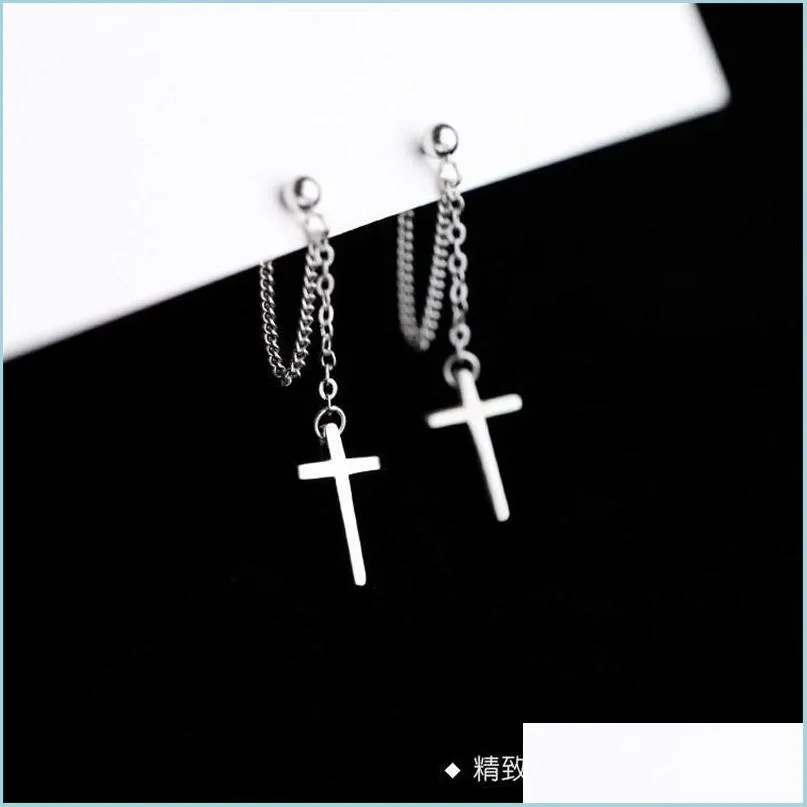 Dangle żyrandol 100% 925 Sterling Sier Tassel Cross Cross Cross For Women Kids Koreańska biżuteria ślubna Dhtps Hyoallerg