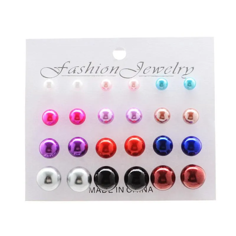 Stud Imitation Pearl Women Earrings Plastic Lady Fashion Ear Studs Jewelry Ornaments Mticolor A Set Of 12 Pairs Drop Delivery 2022 Ear Dhjuq