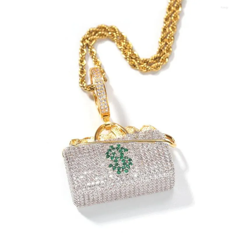 Anhänger Halsketten Hip Hop Männer Gold Farbe Schönheit Geld Tasche Kupfer Intarsien Zirkon Halskette Aus Kubanischen Neckacle Kette Für männer