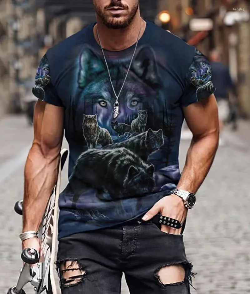 Camisetas masculinas da meia-noite Wolves Tribal Art 3D Imprimir camiseta de moda respirável de verão