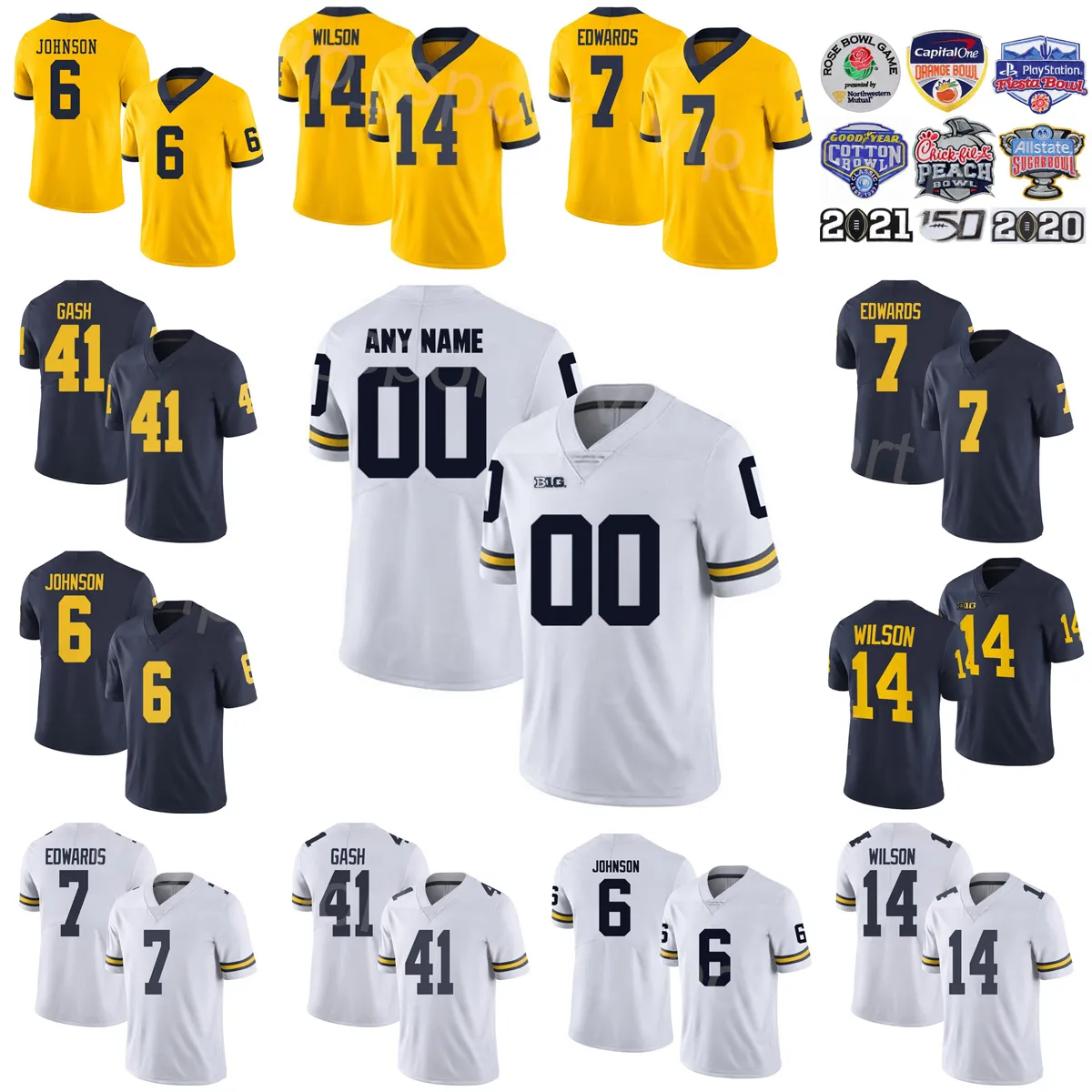 NCAA College Michigan Woerines Football 41 Isaiah Gash Jersey 14 Roman Wilson 6 Cornelius Johnson 25 Junior Colson 23 CJ Stokes 7 Donovan Edwards pour les fans de sport