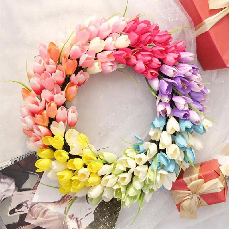 Flores decorativas Simulação de tulipa rosa Wreath Wedding Decoração da parede pendurada PONTRA PONTRA APOSTOS FLORES CASA PORTA