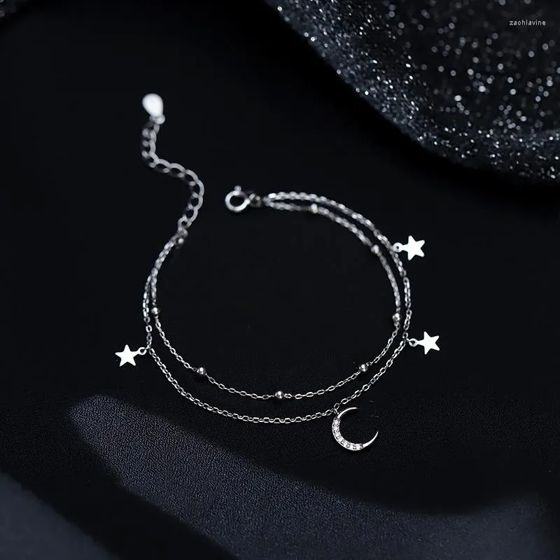 Link Bracelets Arrive Tassel Star Clear Zircon Moon Charm Bracelet &Bangle For Women Girls Elegant Wedding Fashion Jewelry Gifts Sl524