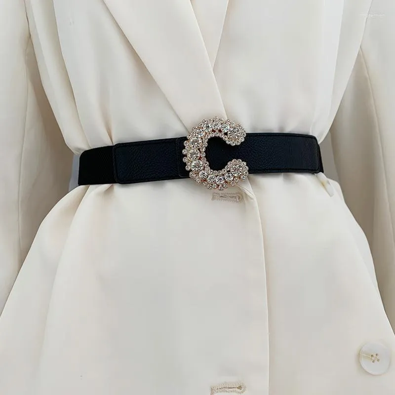 Ceintures luxe strass or boucle cristal alliage boucles ceintures pour robe femmes noir élastique Cummerbund fête DecorateBelts