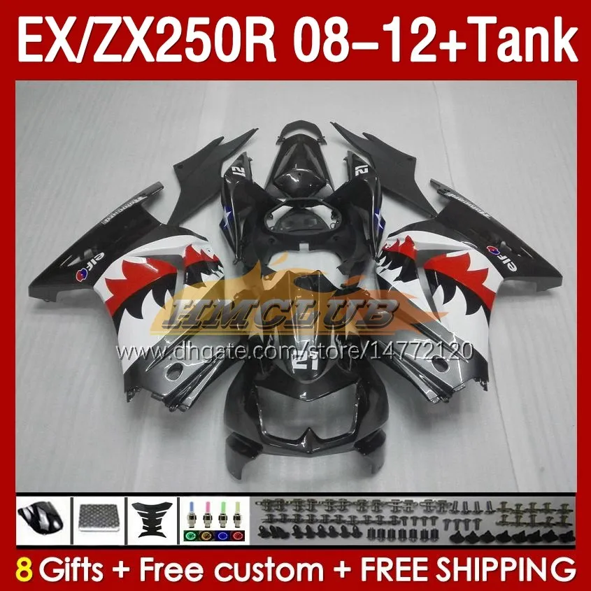 OEM Fairings Tank voor Kawasaki Ninja ZX250R Ex ZX 250R ZX250 EX250 R Shark Fish Blk 08-12 163No.7 Ex250R 08 09 10 11 12 ZX-250R 2008 2009 2010 2012 Injectie Fairing