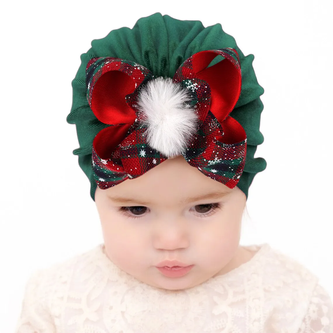 M527 barn jul hatt spädbarn baby flicka bowknots pleuche cap indiska turban mössor huvudbonad skalle beanie barn hattar