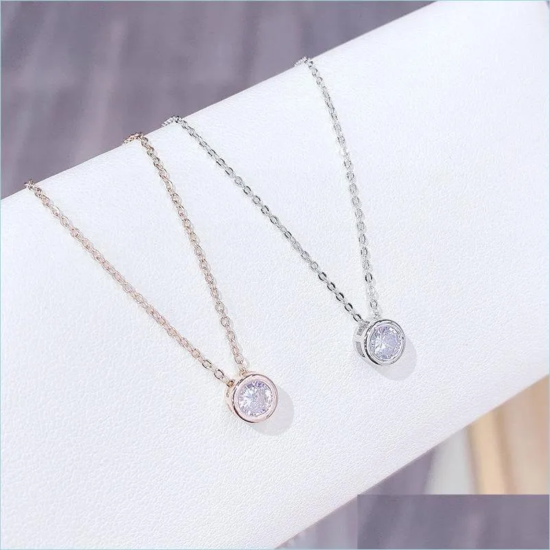 Pendant Necklaces Latest Single Stone Necklace Fine Delicate Box Chain 925 Sterling Sier Bezel 5Mm Sparking Cubic Zirconia Simple Jew Dhhkb