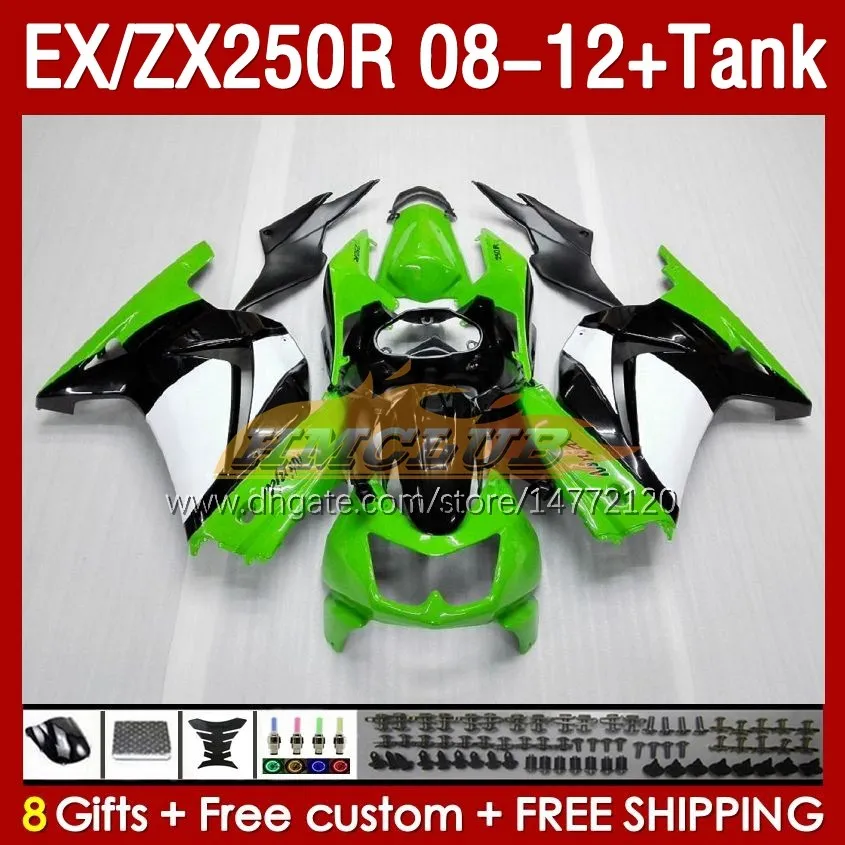 OEM Fairings Tank voor Kawasaki Ninja ZX250R Ex ZX 250R ZX250 EX250 R 08-12 163NO.12 EX250R 08 09 10 11 12 ZX-250R 2008 2009 2010 2012 Injectie Factory Green