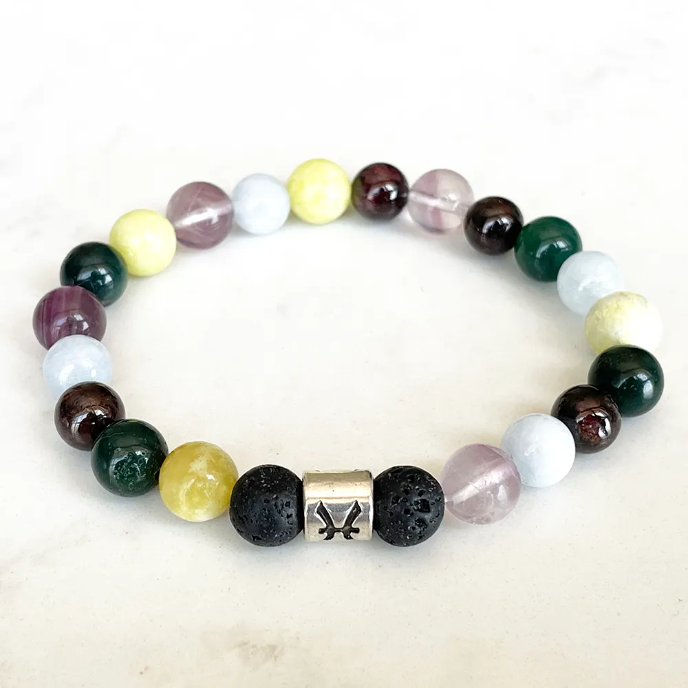 Strand MG1637 Nya kvinnors Fiskar Zodiakarmband 8 mm Moss Agate Garnet Aquamarine Fluorite Wrist Mala Natural Gemstone Jewelry