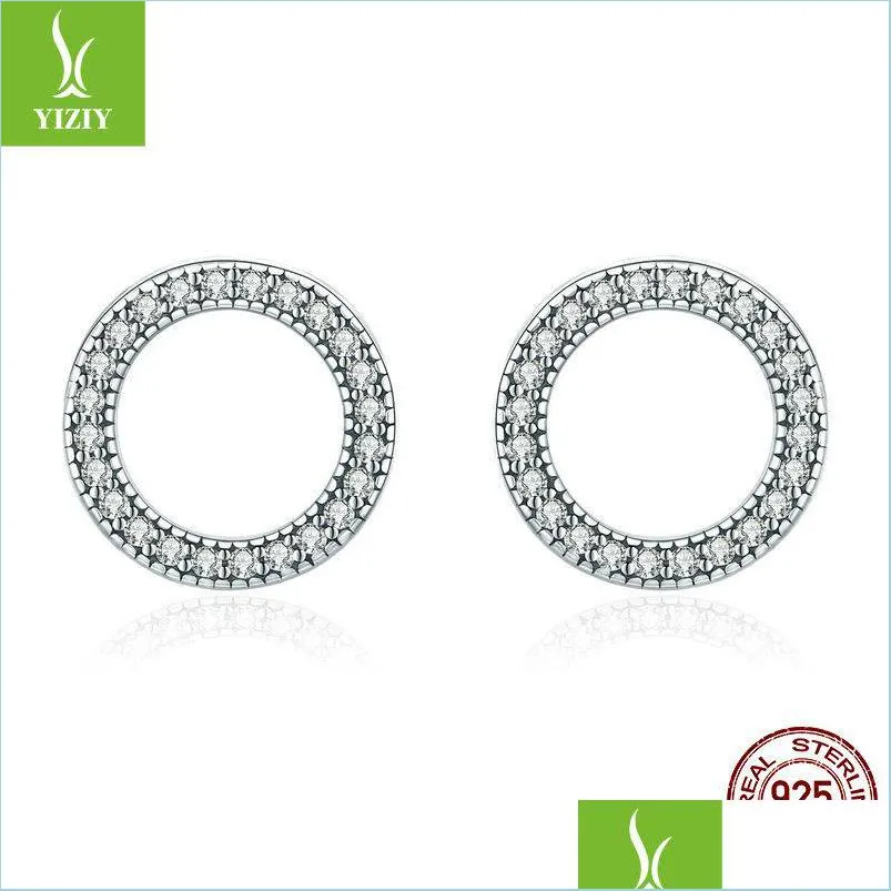 Stud véritable 925 Sterling Sier lumineux rond cercle boucles d'oreilles pour femmes bijoux cadeau livraison directe 2022 boucle d'oreille Dhjyy