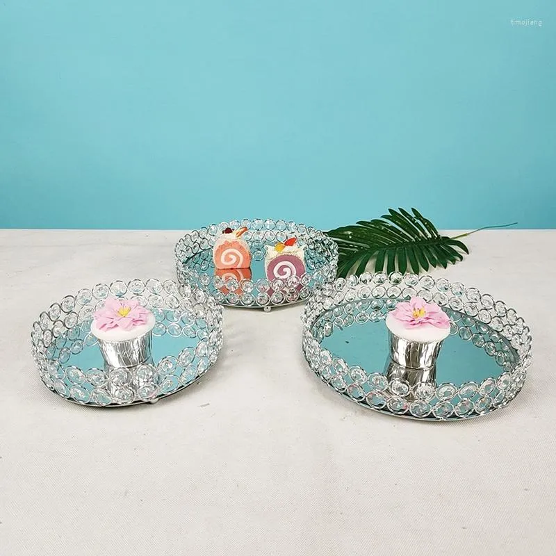 Bakeware Aletleri Yuvarlak Cam Plaka Aynası Dekoratif Kozmetik Saklama Kutusu Tepsisi Düğün Ev Dekorasyon Rafı