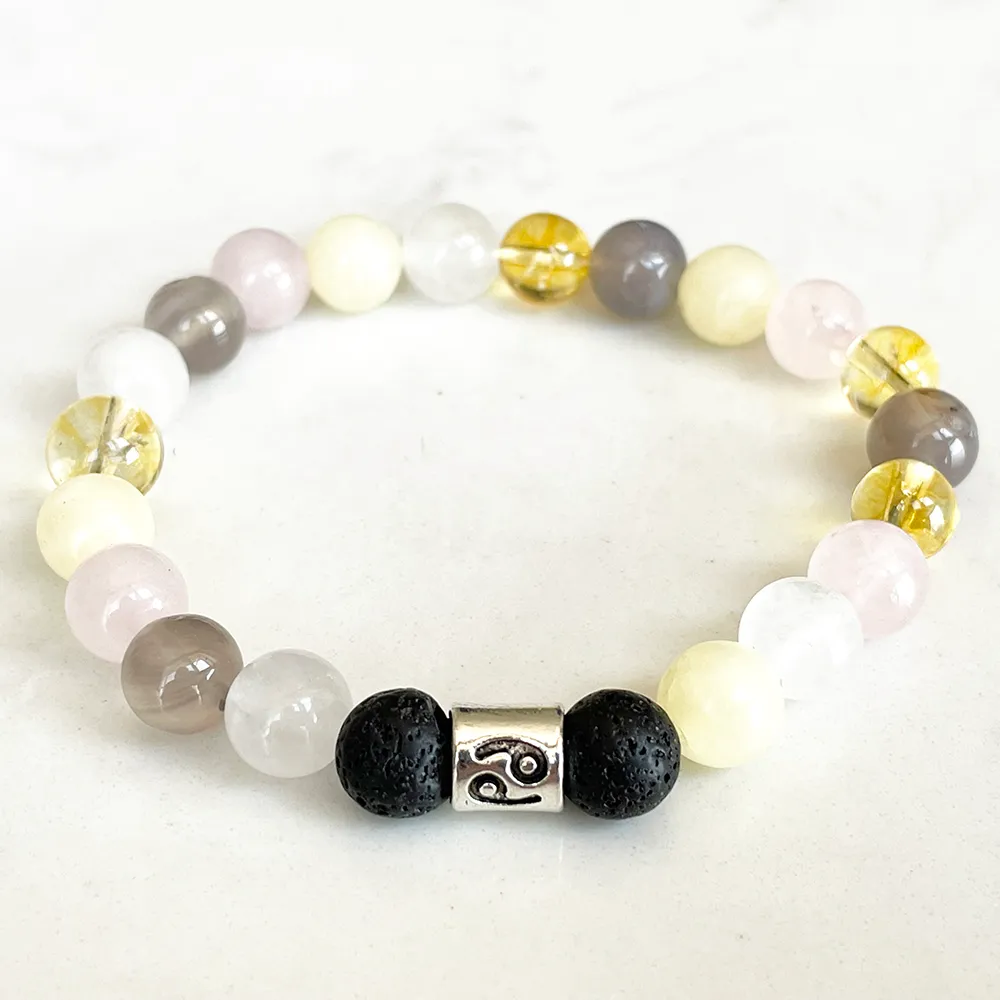 MG1634 brin nouveau Design Cancer zodiaque poignet Mala 8 MM lave pierre de lune gris Agate Citrine Bracelet bijoux en pierres précieuses naturelles