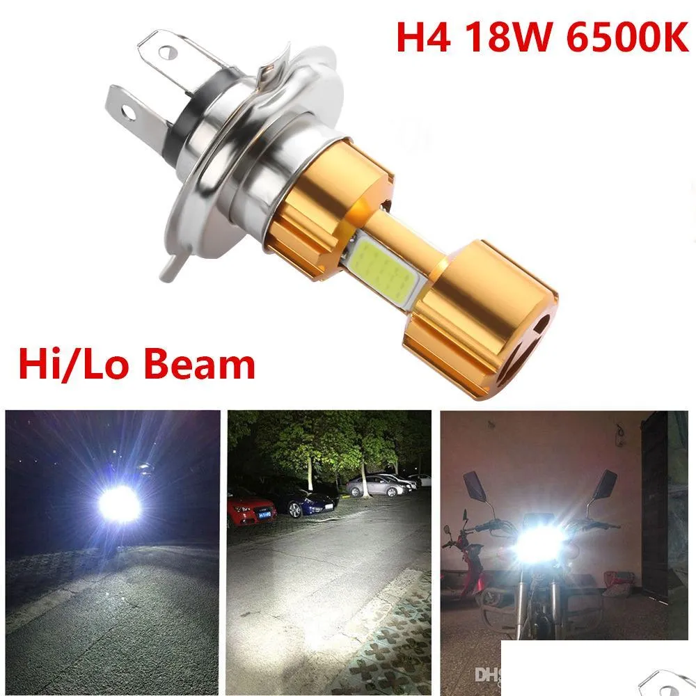 Motorcykelbelysning H4 18W LED 3 COB DC 12V Vit Motorcykelstrålkastare BB 2000LM 6500K HI/LO SHEAM Hög Power Super Bright Light Lamp Dhsaw