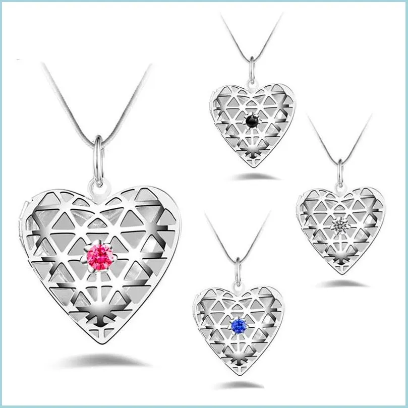 Pendant Necklaces 925 Sterling Sier Po Heart Love Hollow Locket Necklace Cz Diamond Essential Oil Diffuser Snake Chain Lady Fashion J Dhtax