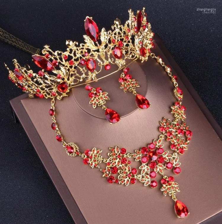 Ensemble collier et boucles d'oreilles baroques Vintage, or rouge, avec diadèmes ras du cou, strass en cristal, couronne de mariage africaine