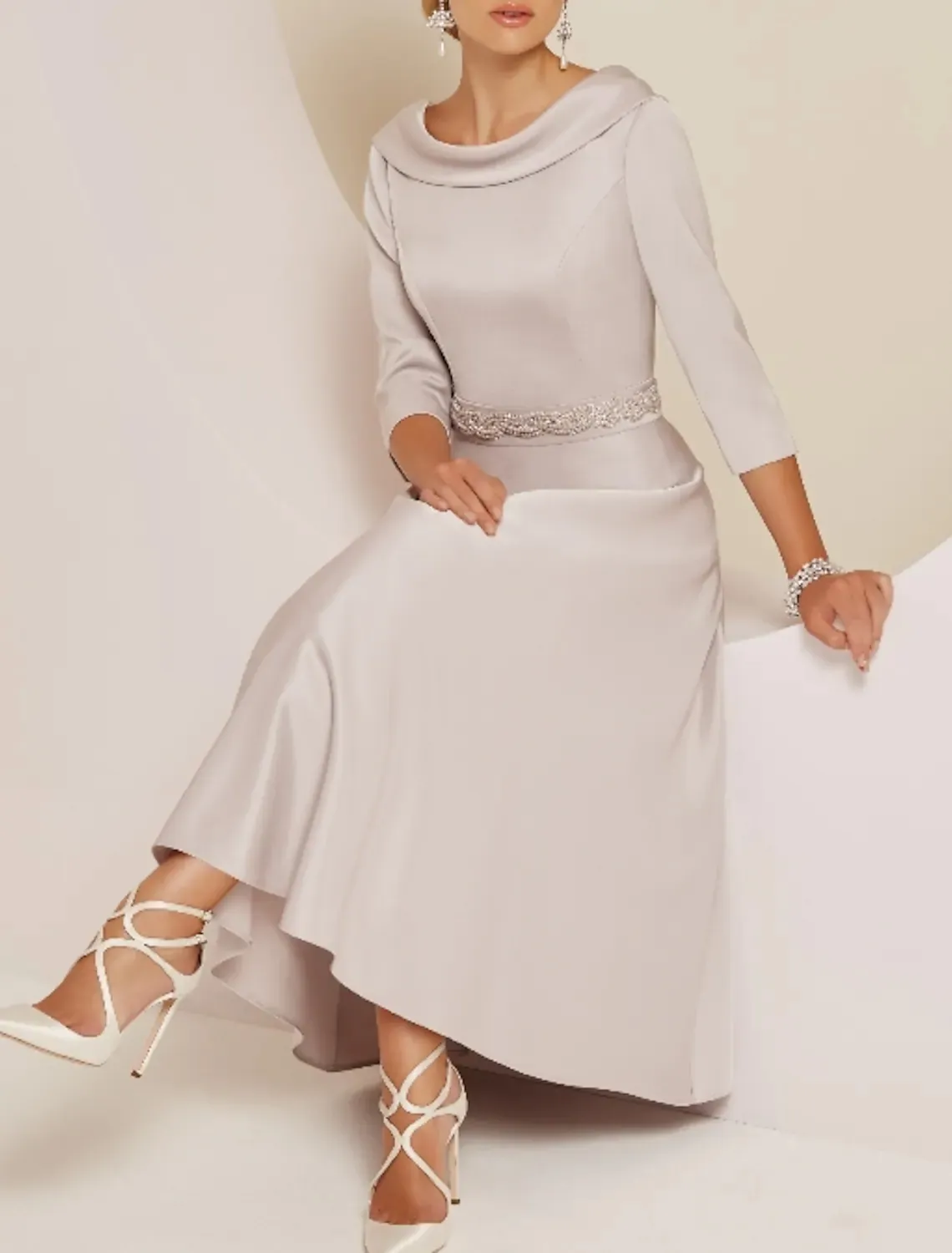 white christmas dresses A-line Surplice Neck Tea Length Chiffon Satin Ruched Mother of Bride D main image 1