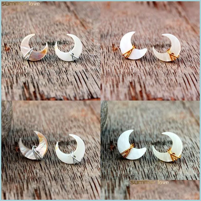 Stud Unique Crescent Moon Studörhängen Msee Pic Pearl Gemstone Post i Gold Sterling Sier Handmased Wire Wrapped Ear Wedding Jewelry Dh20e