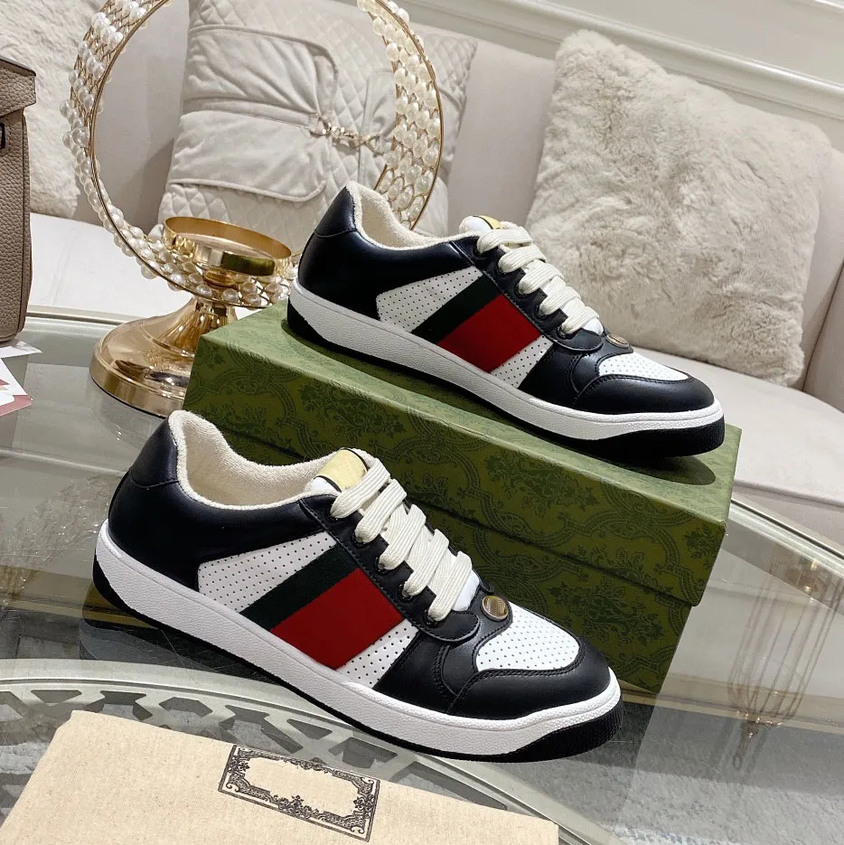 New Screener Designer Dirty Casual Shoes Female Real Leather Ace Embroidered Strawberry Men Luxury Sneaker